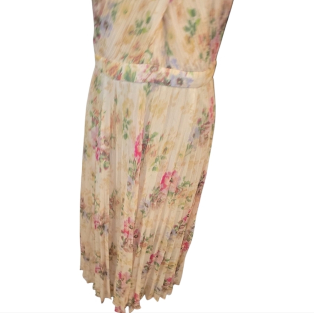 Ted Baker Amerah Light Yellow Pink Cross Front Pleated Midi Dress Size 3 Med 8 - Picture 6 of 16